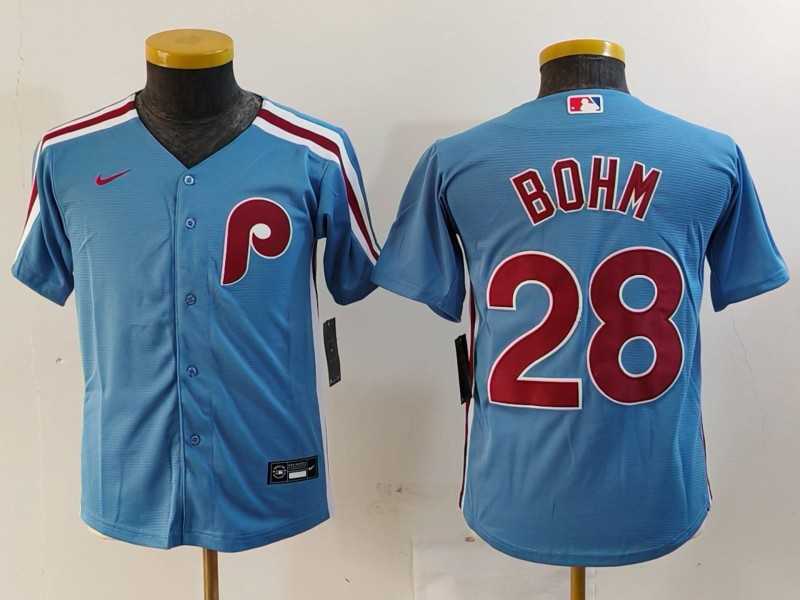 Youth Philadelphia Phillies #28 Alec Bohm Light Blue Cooperstown Cool Base Jersey->mlb youth jerseys->MLB Jersey